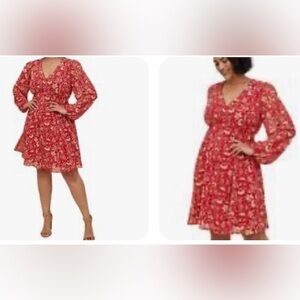 Torrid Red/Orange & tan with metallic thread long sleeve midi dress Size 2